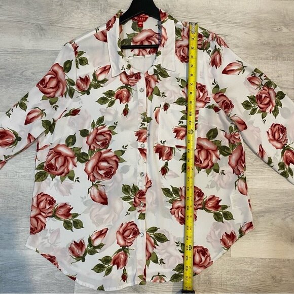 Guess XL Floral Rose Print 3/4 Sleeve Collared Blouse - Picture 9 of 16
